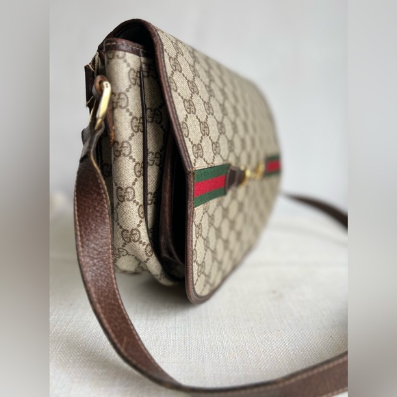 Vintage 70s Gucci Horsebit Print Flap Shoulder Bag - Picture 14 of 16